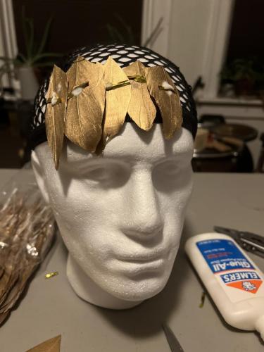 the work-in-progress for the golden feather Roman wig